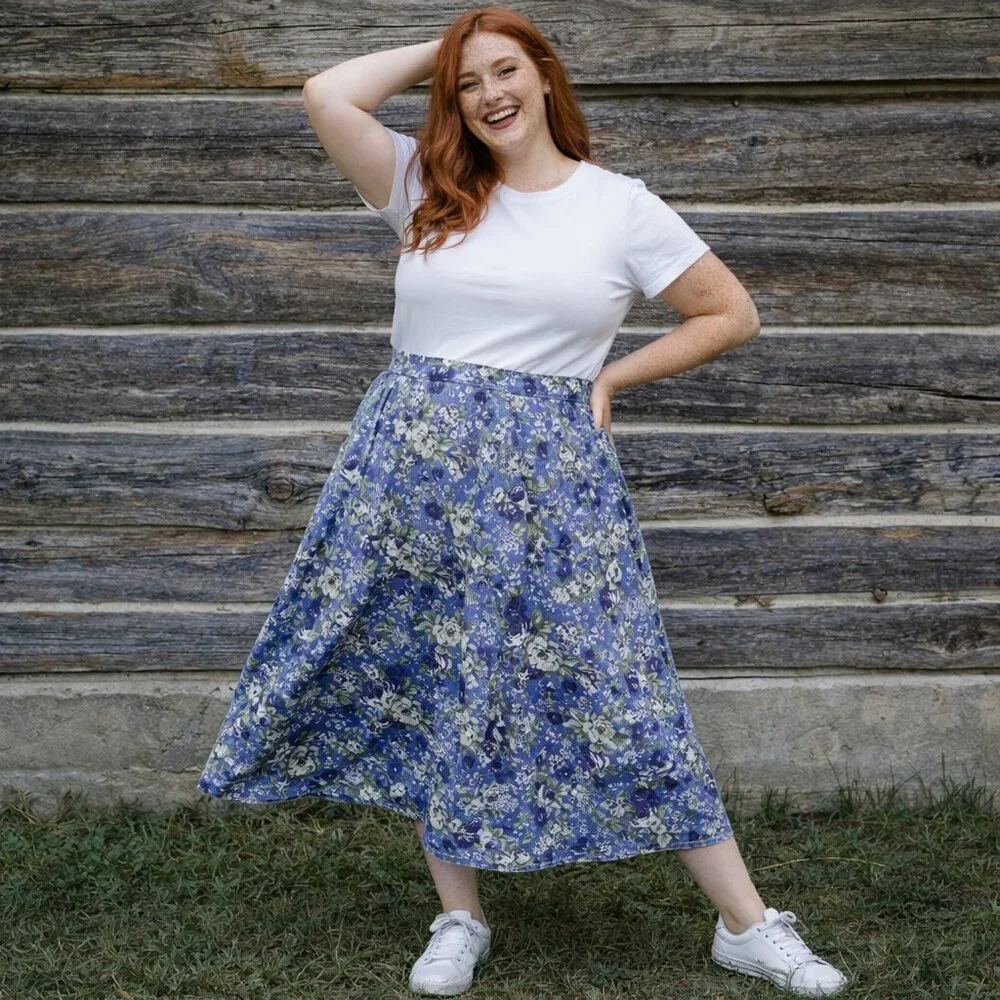 Hunt Club Vintage Denim Midi Floral Skirt, Size 16